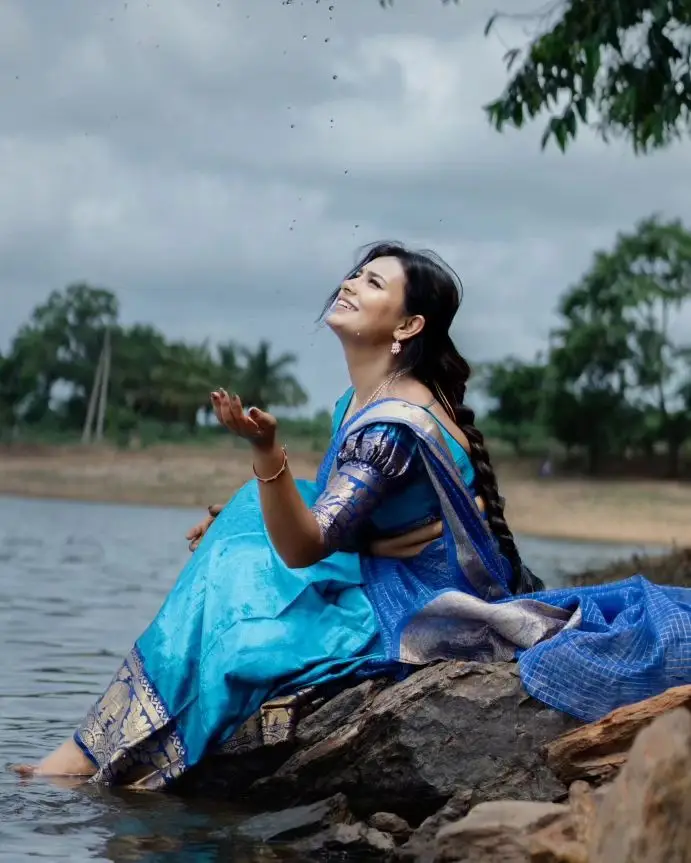 Telugu TV Actress Deepa Jagadeesh In Blue Lehenga Choli